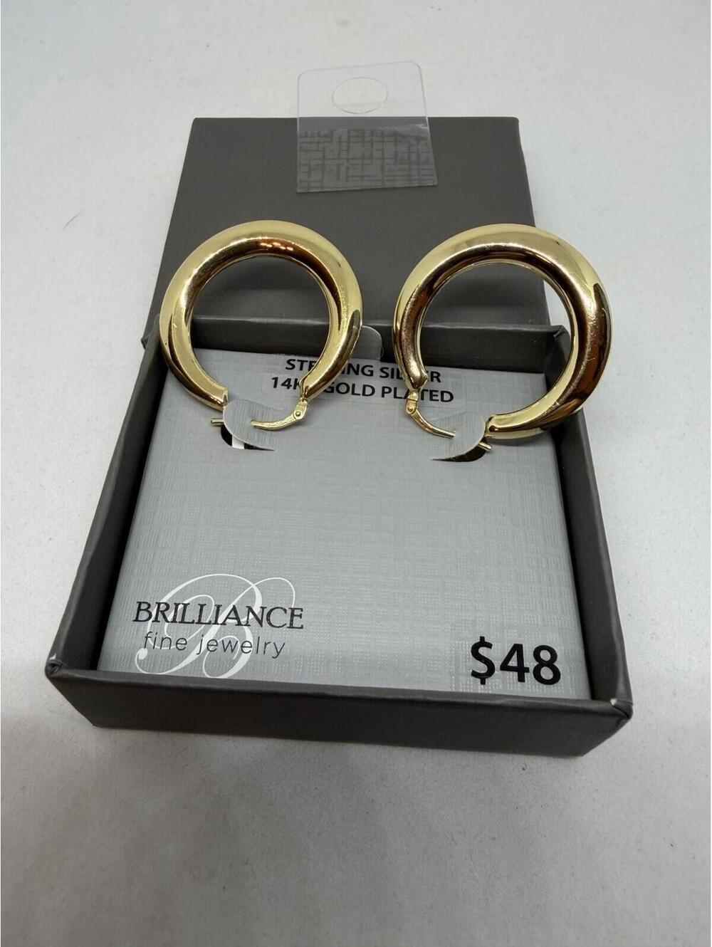 Brilliance Fine Jewelry 14K GP Sterling Silver Crystal Round Large Hoop Earrings - Picture 4 of 4
